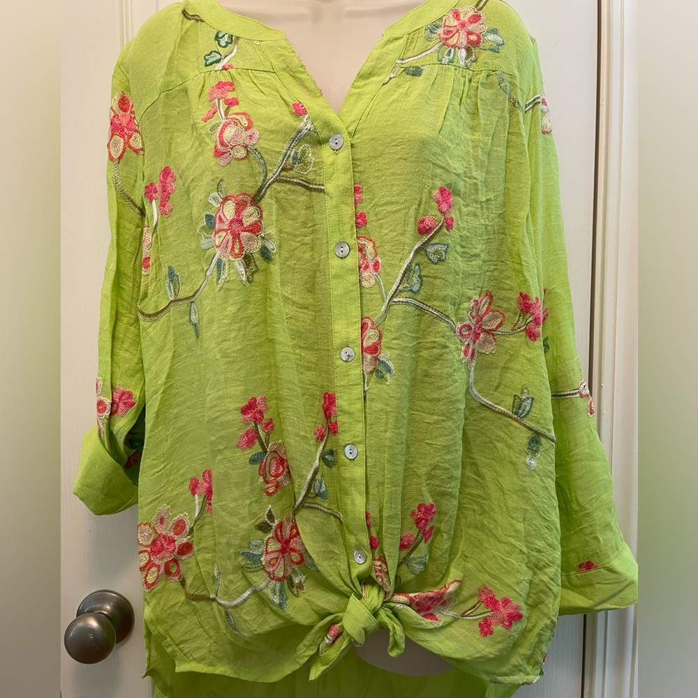 Lime green floral light weight top